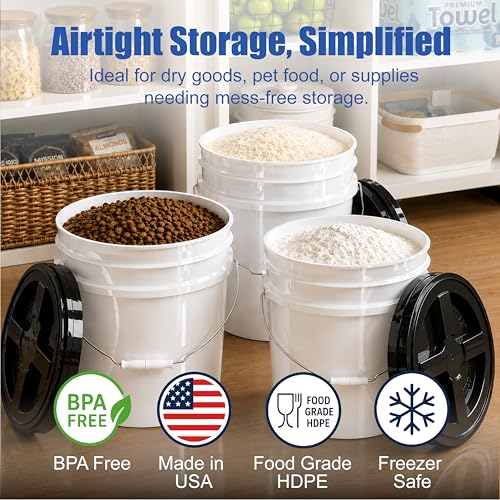 ePackageSupply 3.5 Gallon Bucket with Lid - Food Grade Bucket with Airtight Gamma Seal Screw-On Lid, 90 Mil Heavy Duty HDPE Plastic, BPA Free, for Bulk Food Storage, Made in USA - Black, 3 Packs - color: Black, size: 3 Packs