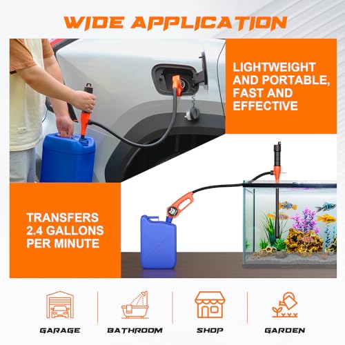 Portable Fuel Transfer Pump, Battery Powered Siphon Pump for Gasoline, Fuel, Gas, Diesel, Water Transfer, 3.0 GPM Flow Oil Extractor with Powerful Suction Ergonomic Nozzle 39 Inches Hose
