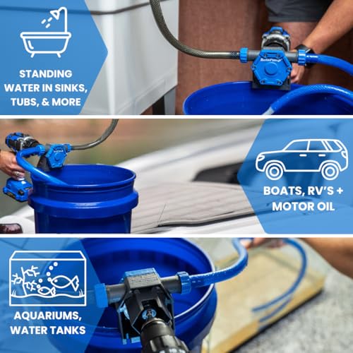 RotoPump Water Pump Self Priming 12.5 Gallons Per Minute. Lightweight and Portable. Siphon Standing Water in Tubs, Sinks, Showers, Boats, Aquariums, Water Heaters and more