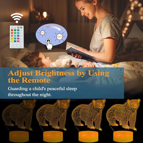 Polar Bear Night Light, 3D Illusion Lamp, RGB16 Colors Changing, Remote Control, Dimmable, Kids Room Decoration, Xmas Bear Gifts - color: Bear