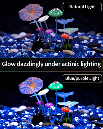 Uniclife Aquarium Coral Plant Ornament with Glowing Effect Imitative Mushroom Lotus Leaf Decoration Addition Colorful Lifelike Silicone Decor for Fish Tank Landscape - size: Mushroom&Lotus