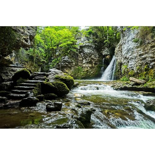 Waterfall Aquarium Background Rainforest Tropical Forest Dreamlike Natural Landscape Fish Tank Background Cascading Waterfall Tranquil Stream Reptile Tank Enclosure Backgrounds Wallpaper 24x12in - color: Brown_Green, size: 24(W)x12(H)inches/ 60(W)*30cm(H)