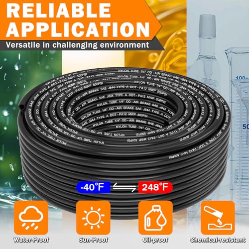 CheeMuii 100 FT 1/4 DOT Air Line 1/4" PA12 Nylon Pneumatic Tubing 30.5 Meter 1/4 Inch OD Pneumatic Air Tubing Pipe Hose Line for Semi Truck Trailer or Industrial Air System