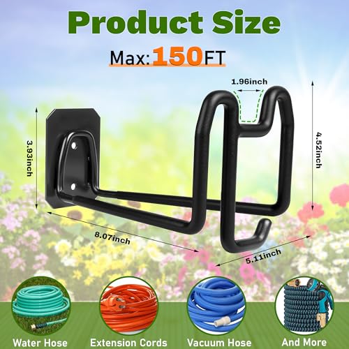 Garden Hose Holder Wall Mount - Metal Hose Hanger with Hook Heavy Duty Garden Hose Reel Sturdy Water Hose Holders for Outside Yard Lawn Storage - color: 1pc Black