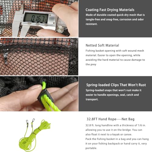 Drasry Large Portable Floating Fishing Basket for Caught Bait Shrimp Minnow Crab Live Well Coated Nylon Net Mesh Collapsible Storage Cage Rubber Kayak Fish Net Bucket - color: Black, size: 12.6 * 12.6* 15"