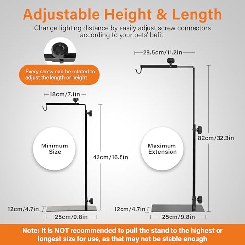 Simple Deluxe Reptile Lamp Stand Metal Light Holder Adjustable Height 16-32 inch, for Amphibian Terrarium Heating-Light and Aquarium Tank - size: Lamp Stand M