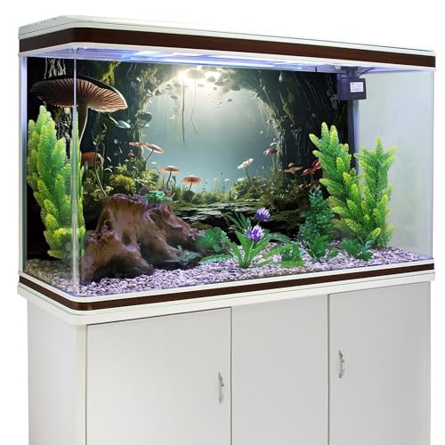 AWERT 36x18 inches Aquarium Background Foggy Stone Mushroom Moss Terrarium Background Polyester Green Plants Cave Fish Tank Background - size: 36x18in/90x45cm