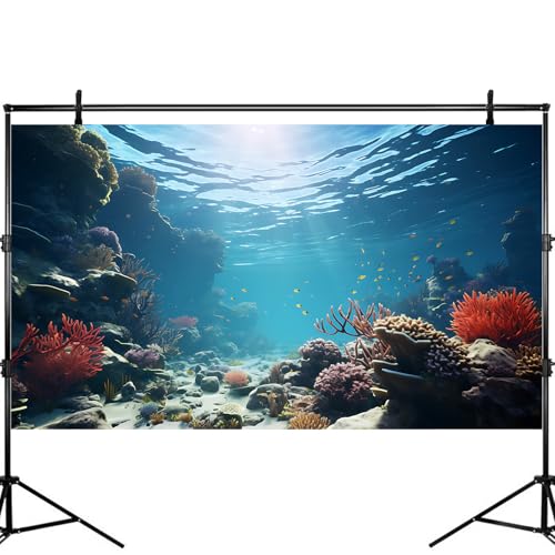Under The Sea Aquarium Background Underwater World Fish Tank Background Ocean Floor Coral Reef Sunray Terrarium Backgrounds Tropical Fish Ocean Aquarium Backgrounds for Fish Tank Decorations 24x12in - color: Ocean Blue, size: 24(W)x12(H)inches/ 60(W)*30cm