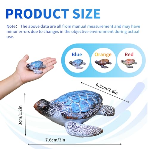 3 Pack Aquarium Decor,Realistic Resin Small Sea Turtle Fish Tank Decorations,Reptile Tanks Ornaments Accessories for Shrimp,Hermit Crab,Pet Axolotl,Goldfish,Water TurtlesBlue,Red andOrange