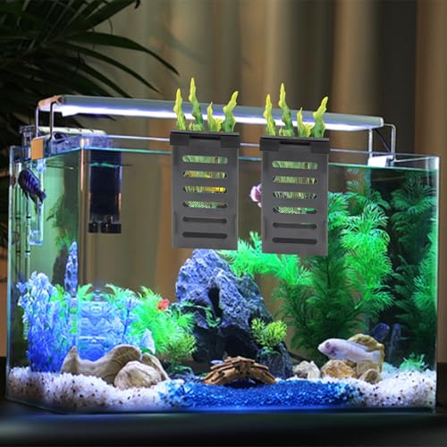 4 PCS Aquarium Plant Holder with 24 Hooks and 8 Suction Cups, Hanging Plant Holder for Fish Tank, Aquatic Plant Pots for Aquarium Decorations Plants, Hanging Aquatic Planter Cups (Black)