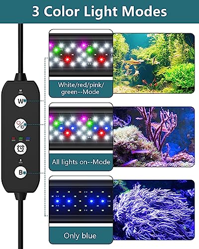 SEAOURA Led Aquarium Light for Plants-Full Spectrum Fish Tank Light with Timer Auto On/Off, 18-24 Inch, Adjustable Brightness, White Blue Red Green Pink LEDs with Extendable Brackets for Freshwater - size: for 18-24 inch tank