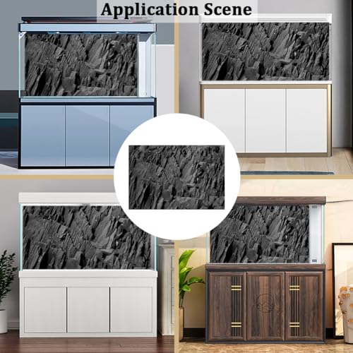 CREATCABIN Fish Tank Aquarium Background Self-Adhesive Stickers Decals Decor Home Office Aquariums Gift for Fishkeeping Enthusiasts Aquascaping Hobbyists 23.62x11.81 Inch Black Shattered Rock Walls - style: Shattered rock walls