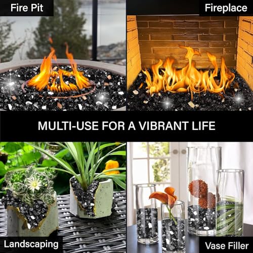 NUPICK 10 Pound Fire Glass, 1/2 Inch Reflective Fire Glass, Fit with Fire Pit Glass and Fireplace Glass, Black - color: Black, size: 10 Pound (1/2")