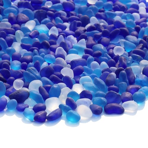 Sea Glass Stones - 2.9LB/46.4oz Blue Mixed Frosted Glass Pebbles Gemstones - Perfect for Aquarium Rocks, Fish Tank Gravel, Vase Fillers, Seaglass DIY Crafts, and Home Decor - color: Blue Mixed