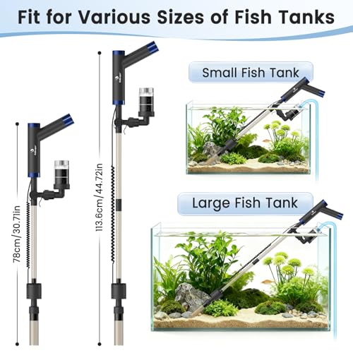 fishkeeper Electric Fish Tank Cleaner – 8W Rechargeable Aquarium Cleaning Tools with Gravel Vacuum, 213GPH Automatic Water Changer with Debris Cleaning & Sand Washing for Freshwater Saltwater Tanks