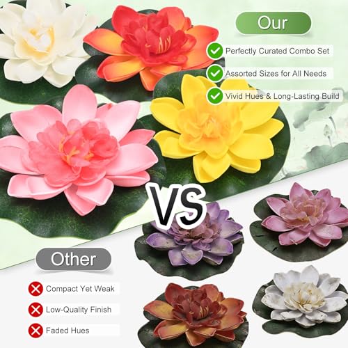 M METERXITY 1-Set Artificial Floating Foam Lotus Flower with Water Lily Pad, 4/7/11 Inch Fake Lotus Flowers Water Lilies for Pool/Fountain/Garden Decor, Pond Plants Ornaments [Light Pink] - color: Light Pink, size: 6.7/3.9 Inch