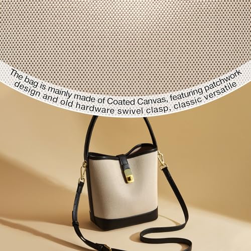 FOXLOVER Coated Canvas Bucket Crossbody Bags for Women Top-Handle Handbags Small Satchel Purse Trendy Twist Lock - color: Black