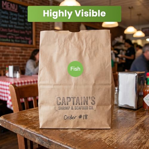 1000 Pcs Fish Food Labels 1 Inch, Vinyl Green Round Food Stickers Waterproof Oil Proof Adhesive Roll for Deli Sandwich Shop Seafood Market Catering Restaurant