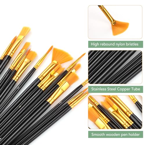 AROIC Acrylic Paint Brush Set,2pack/30pcs Nylon Hair Oil Watercolor Rock Face Painting Artist Paint Brushes, 15 Sizes Paint Brush Set for All Purposes Kids Adult Arts Painting Brush Supplies. - color: Black, size: 30pcs