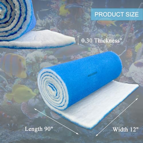 Aquarium Filter Floss for Fish Tank Filters, Aquarium Filter Pad - Media Roll for Crystal Clear Water (90 Inch Long, 12 Inch Wide) - size: 90 Inch Long