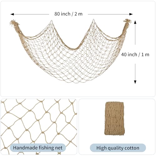 Decorative Fishing Net 80x40 Inch, Patioland Large Caramel Picture Fish Net, Wall Photo Hanging Fishnet for Nautical Mermaid Pirate Ocean Themed Hawaii Beach Under the Sea Party Decorations (1 Pack) - color: Caramel, size: 1 Pcs