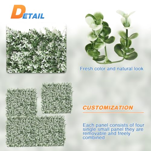 TANG 20"x20"-1PC Artificial Greenery Boxwood Panels Grass Wall Panel, Faux Privacy Fence Ivy Screens Backdrop Fake Hedge for Indoor Outdoor Wedding Décor, Green White Buxus Boxwood - color: Green White Buxus Boxwood, size: 20"x20"