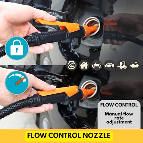 Portable Electric Water & Fuel Transfer Pump - 2.4 GPM Battery Operated Liquid Siphon Pump with Flow Control Nozzle & Extra Long Hose - For Gas, Diesel, Water & Fish Tanks