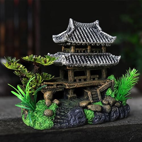 Resin Castle Decorations Chinese Landscape House Model Resin Fish Tank Decoration Traditional Castle Aquarium Ornament Simulation - color: A, size: 1.0*1.0*1.0