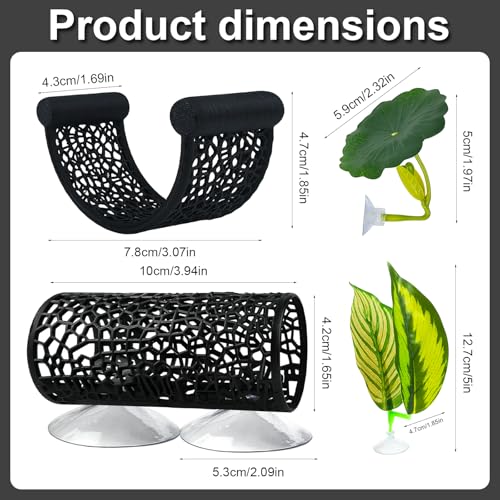 4Pack Betta Hammock Set、 Fish Tank Decor、 Fish Hammock & Hide Tunnel Betta Leaf Pad for Aquarium Decoration, Resting, Hiding and Play