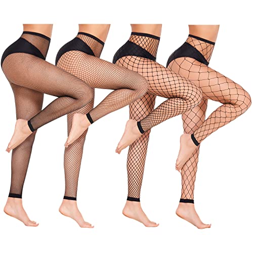 Avidlove Fishnet Stockings for Women Footless High Waist Fishnets Tight | Thigh High Stockings, Open Toe, High Stretch, Comfortable, Gothic Costume, Rave Outfits, for Cosplay, Halloween - color: Black-4 Pairs