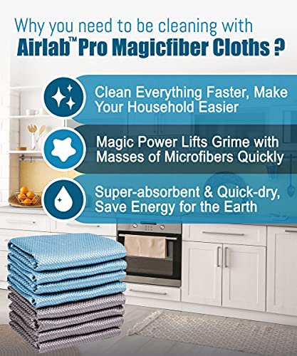 Airlab Streak Free Miracle Cleaning Cloths Easy Clean Nanoscale, Pack of 8, 12'' x 16'', Microfiber Polishing Windows Glass Lint Free Rags Stainless Steel Car Kitchen Reusable - color: Blue & Grey, Pack of 8