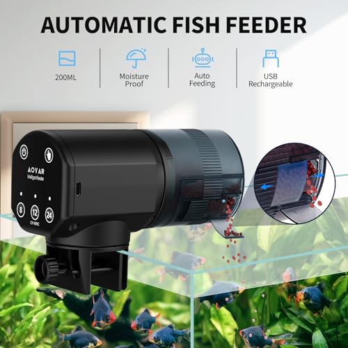 Automatic Fish Feeder for Aquarium: Rechargeable Fish Feeder Dispenser,Moisture-Proof & 200ML Large Capacity Betta Turtle Vacation Feeder,Auto Fish Food Dispenser Timer for Weekends/Business - size: CY-059C