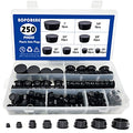 250 PCS 8 Sizes Nylon Plastic Hole Plugs Black 1/4, 5/16, 3/8, 1/2, 5/8, 3/4, 7/8, 1 Inch Round Hole, Flush Type Panel Knockout Locking Plugs, Furniture Cabinet Pipe Insert End Covers Caps - size: 8 Sizes, Black((1/4“-1”, 250 PCS)