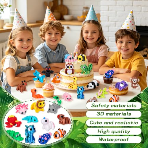 ywevyezc 52 Pcs 3D Printed Animals Set, Flexible Articulated Mini Sea Animal Figurines Fidget Toy Desk Pets, Ideal for Party Favors Birthday Gifts Office Desktop Home Decor - style: 52Pcs-3D Animals