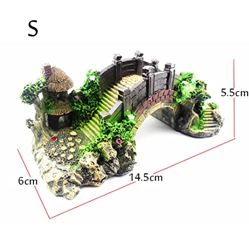 Small Fish Tank, 1pc Magical Aquarium Resin Decoration Colorful Bridge Pavilion Tree Rockery for Fish Tank, Stand