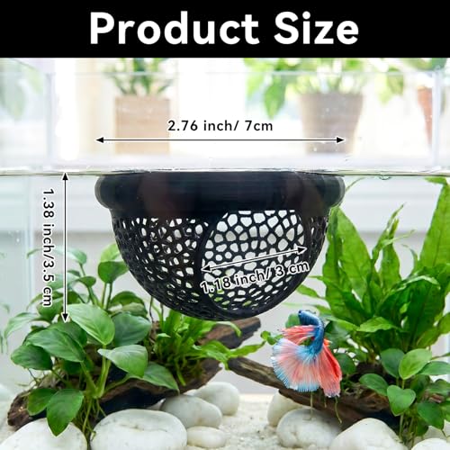 Floating Betta Shrimp Cave, Multi-Functional Aquarium Hammock for Hiding Feeding, Floating Betta Fish Skins with Feeding Ring, Tank Resting Spot for Small Fish Betta Shrimp (Black) - color: Black, size: Small