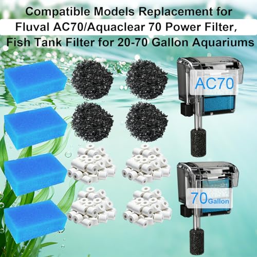 4 Set Media Maintenance Kit Replacement for Fluval AC70 Power Filter - for Use in Freshwater & Saltwater Aquariums - Includes 4 Active Carbon 4 Ceramic Rings 2 Intake Strainer Sponges 4 Foam Filter - size: For AC70