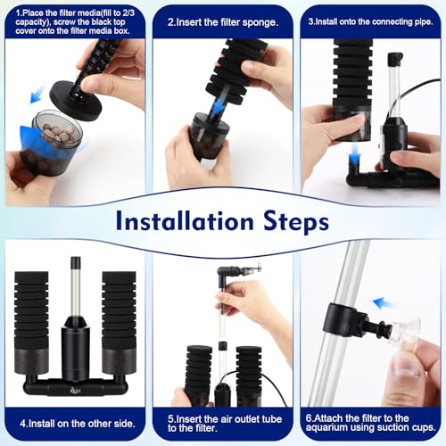 AQQA Electric Sponge Filter for Aquarium, Quiet USB Powered Fish Tank Sponge Filter for 15-55 Gal with Bio Ceramic Media, Shrimp Fry Safe Breeding Filter, Adjustable 360° Outflow, Submersible Filter