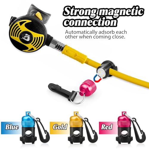 2PACK Scuba Regulator Hose Holder, Magnetic Adjustable Octopus Holder Octo Tank Retainer with Clip, Installs to Your BCD Easily! - color: Red