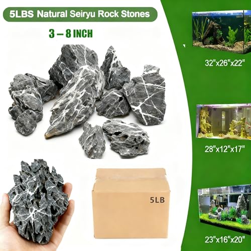 5LBS Aquarium Rocks Seiryu Stone Natural Hardscape Stone for DIY Aquariums, Fish Tanks, Bonsai, Paludarium Amphibian Enclosures (5Lb (3-8 inch), Seiryu Stone) - size: 5Lb (3-8 inch)