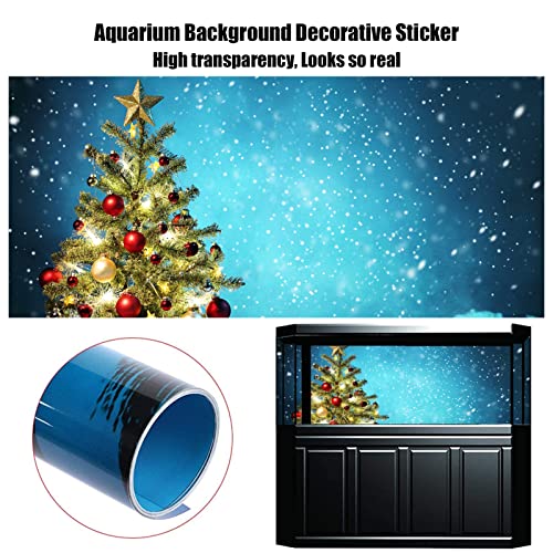 Christmas Aquarium Background Poster, Fish Tank Decorations Pictures 3D Effect PVC Adhesive Poster Christmas Tree Decor Paper Cling Decals Sticker,91x61cm - size: 91x61cm