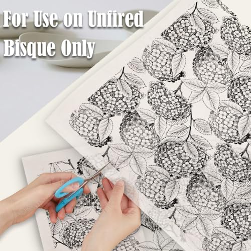 SUPERDANT 4PCS Flowers Underglaze Paper Transfer Hydrangea Transfer Papers for Clay Ceramic Porcelain Under Glaze Transfers for Pottery Enamel Decals Black Underglaze Decal Handcrafted Gifts - style: Hydrangea