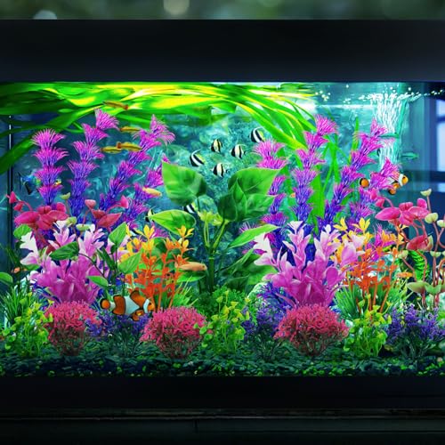 QUOZUO Aquarium Decorations Plants, 20pcs Aquarium Decor Plants, Colorful Fish Tank Accessories, Fish Tank Plants Plastic Decoration for Aquariums