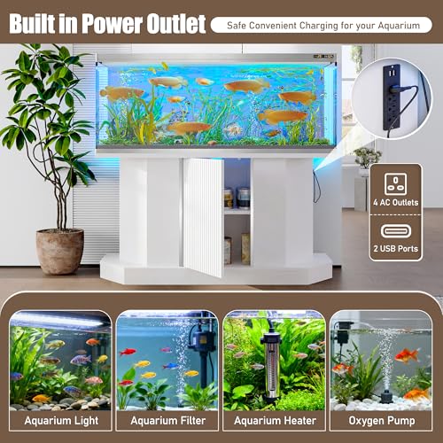 JIJIWANG 55-75 Gallon Fish Tank Stand with 4AC 2USB Outlet, Heavy Duty Aquarium Cabinet, 880LBS Capacity for Turtle Tank Reptile Terrarium, White - color: White, size: 47.64"L x 14.17"W x 28.7"H