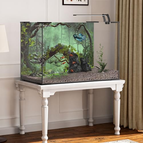 24x12 inches Foggy Forest Terrarium Background Stone Green Tree Tropical Reptile Habitat Backdrop Rainforest Aquarium Backdrop Durable Polyester Background