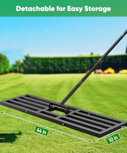 44x10 inch Lawn Leveling Rake, Upgraded Lawn Leveler Tool Heavy Duty Reinforced Connection, Garden Rake with Adjustable Long Handle, Ground Leveler for Yard Smoothing Soil Grass Dirt Sand - style: L-44x10in
