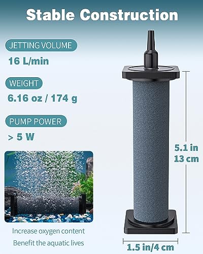 Pawfly Aquarium Air Stone for Air Pump 5 Inch Fish Tank Air Stone Bubbler Cylindrical Bubble Release Tool Oxygen Diffuser for Fish Tanks Buckets Small Ponds and DWC Systems, 2 Pack
