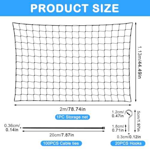 Pool Float Storage Net Extra Large 78.7 x 44.5 in, Hanging Elastic Mesh Fence Organizer with 20 Hooks and 100 Ties, For Rafts Noodles Inflatables and Swim Gear