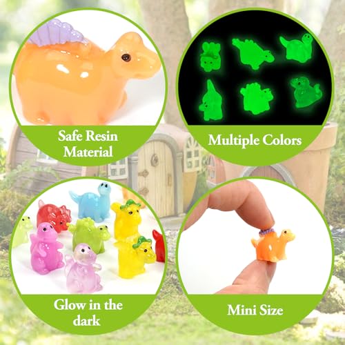 Mini Resin Dinosaur Figures to Hide, 36 PCS Tiny Plastic Dinosaurs Small Little Resin Animal Figurines Miniature Festival Rave Trinkets Bulk Glow in the Dark for Micro Fairy Garden Aquarium Decor - color: Dinosaur