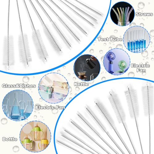 Ixiaoyoo Cleaning Brushes Set, 10 Pieces 8 Inch Nylon Tube Brush + 60 Inch Flexible Long Drain Brush, Hose Pipe Brush, Suitable for Home Kitchen, Bathroom, Fish Tank, Water Pump Accessories (White) - color: White Cleaning Brush Set
